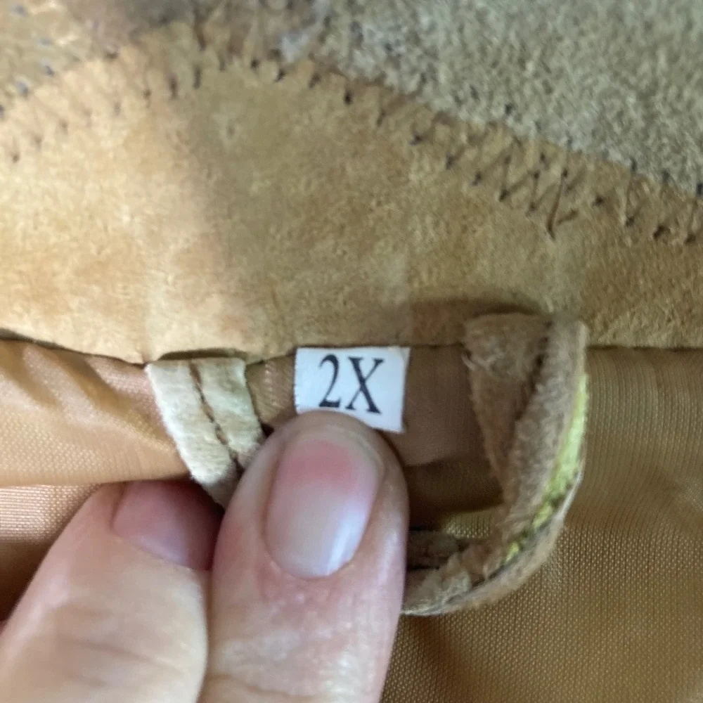 Womens Suede Patchwork Leather Jacket Tan‎ Brown 2X Leather Polyester